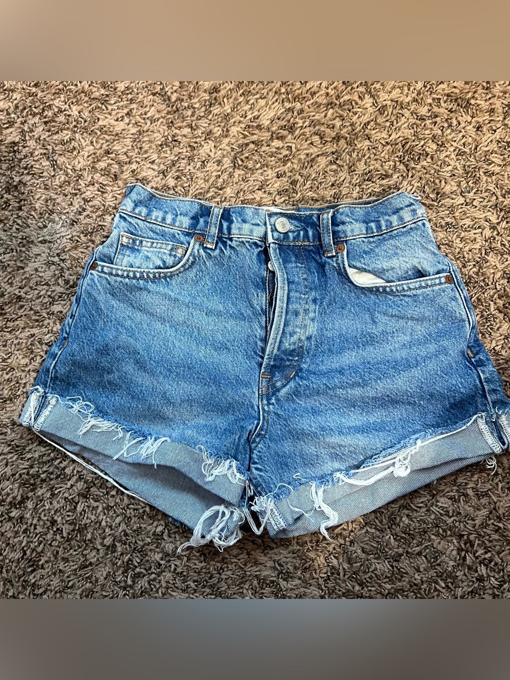 Reformation Frayed Hem High-Rise Denim Shorts - Blue